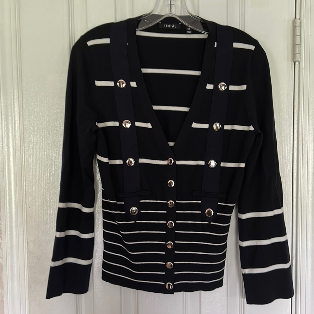 Beautiful navy blue and white striped dress cardigan